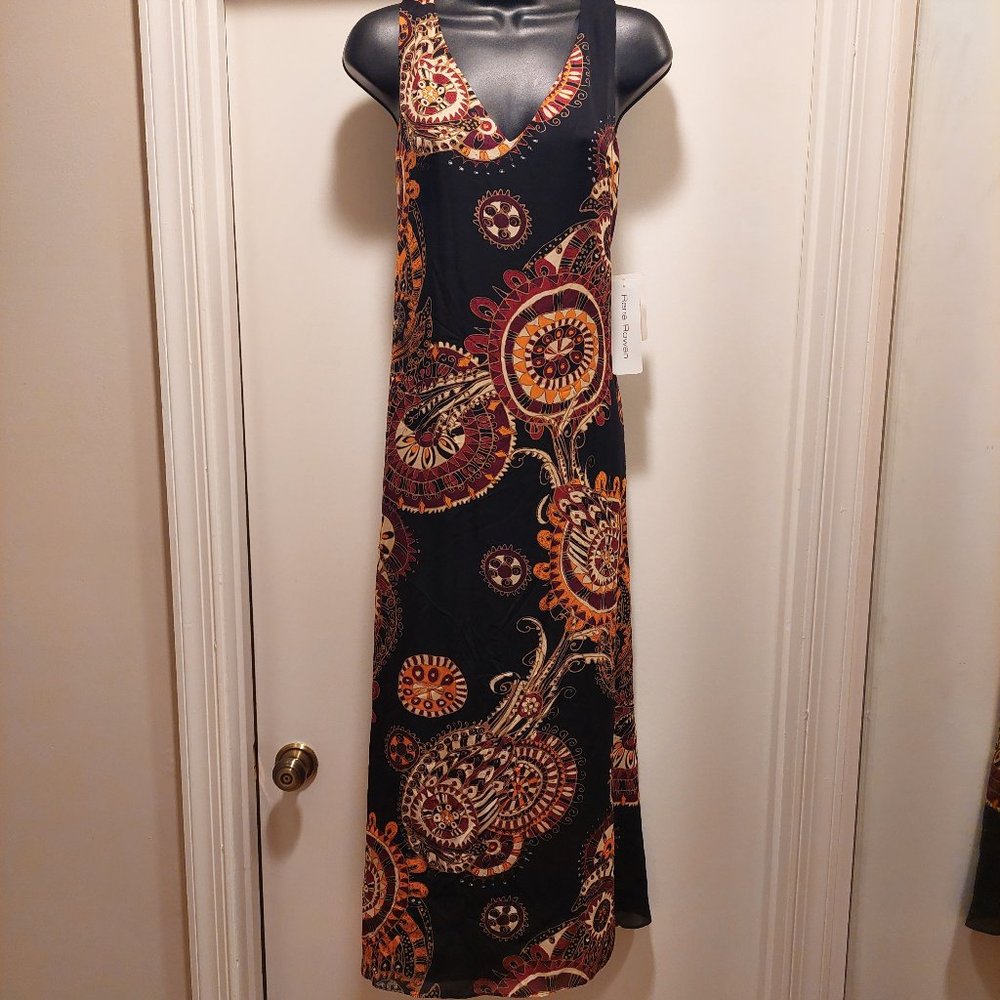 NWT boho print silk tank dress, size 12